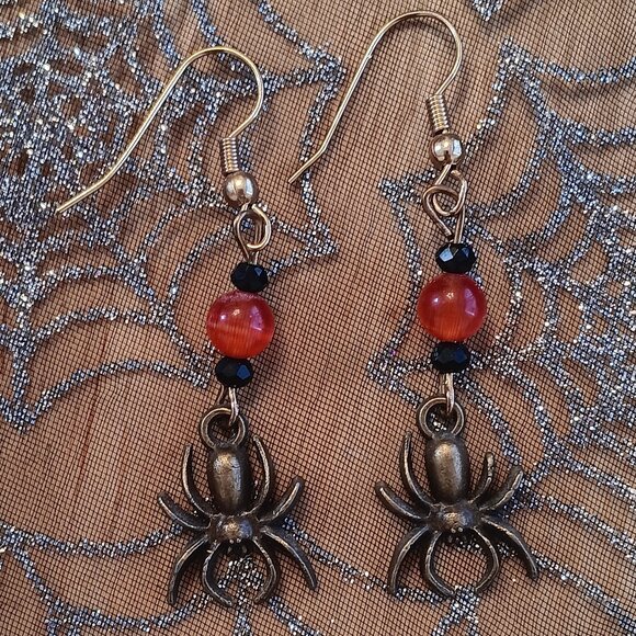 Handmade Spider Cats Eyes Gemstone Earrings - Picture 1 of 4
